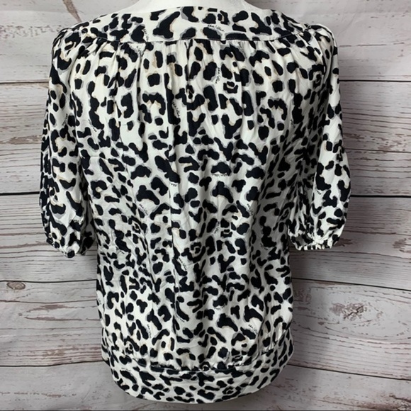 NWOT WHBM Silk Leopard Print Bow Peasant Blouse - Picture 4 of 6